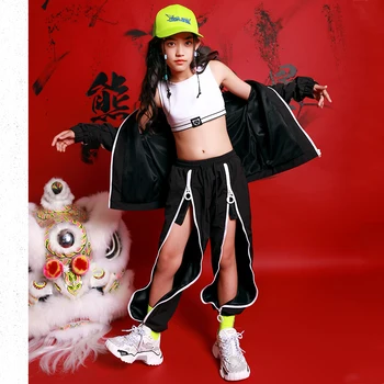 Nowe Chłopcy Hip-Hop Ubrania Dla Dzieci Jazz Dance Garnitur Moda Na Zamek Spodnie Pomarańczowe Bluzki Wydajność Dzieci Dziewczyny Podium Sceniczna Odzież image